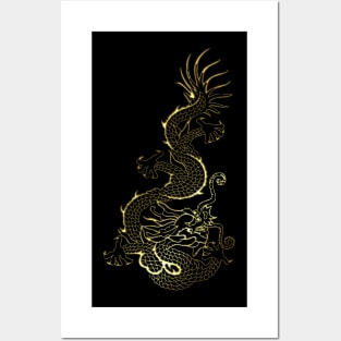 Golden Chinese Dragon Posters and Art